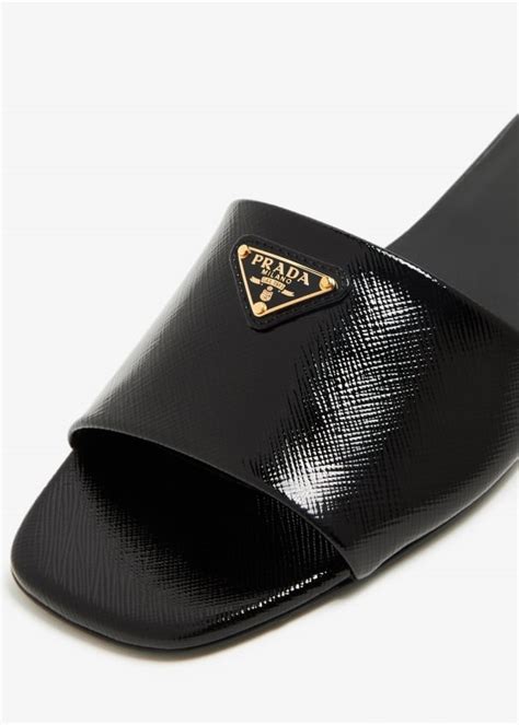 Black Saffiano leather slides 